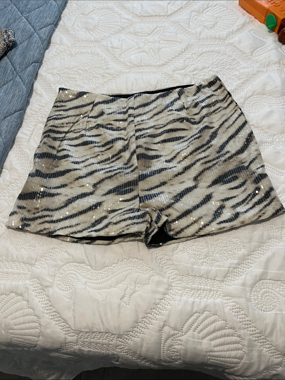 Sequin Zebra Print Women’s Shorts - Black & Cream